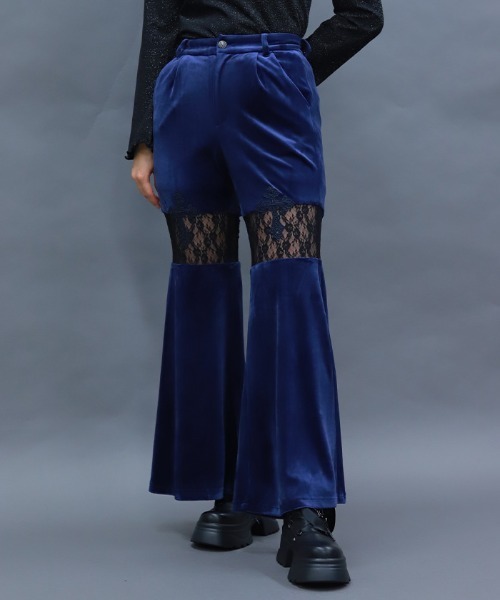 NIBBLE POISON(ニブルポイズン)の「レース切替ベロアフレアパンツ(その他パンツ・レディース・ブラック/ブルー・MEDIUM)」の5枚目の写真