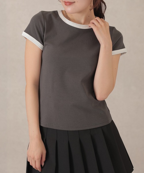 Lace Ladies(レースレディース)の「クルーネック コットン 配色 半袖 Tシャツ(Tシャツ/カットソー・レディース・ブラック/ライトブルー/ブラウン/ベージュ/ネイビー/イエロー/ダークグレー・FREE)」の3枚目の写真