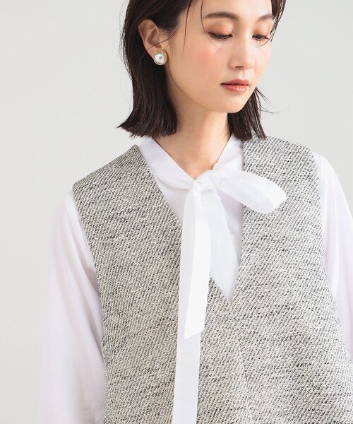 Demi-Luxe BEAMS（デミルクス ビームス）の「【セレモニー・フォーマル】ツイード フレア Vネック ジレ＊（ベスト・レディース・オフホワイト/ブラック・38/36）」の2枚目の写真