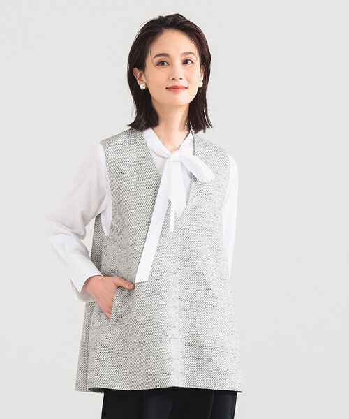 Demi-Luxe BEAMS（デミルクス ビームス）の「【セレモニー・フォーマル】ツイード フレア Vネック ジレ＊（ベスト・レディース・オフホワイト/ブラック・38/36）」の10枚目の写真