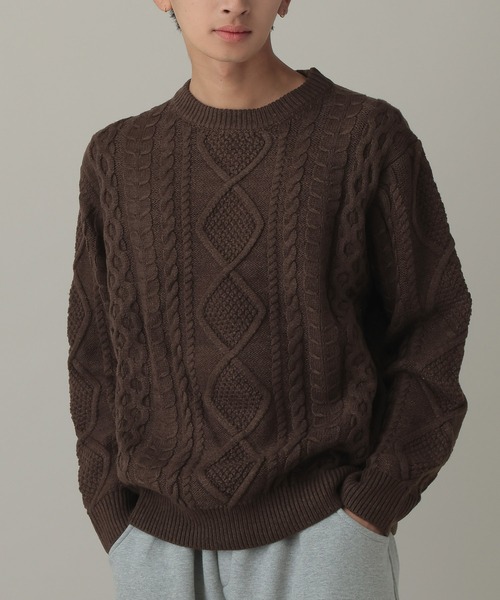 V2(ブイツー)の「V2/Dailyケーブルニット(ニット/セーター・メンズ・クリーム/ブラック/ブラウン・MEDIUM/LARGE)」の3枚目の写真