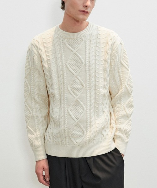 V2(ブイツー)の「V2/Dailyケーブルニット(ニット/セーター・メンズ・クリーム/ブラック/ブラウン・MEDIUM/LARGE)」の1枚目の写真