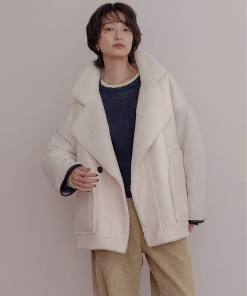 新品　今季　完売品　エイミーロウ　リバーシブルムートン　ミドル丈コート　ベージュ 新品 今季 完売品 エイミーロウ リバーシブルムートン ミドル丈コート