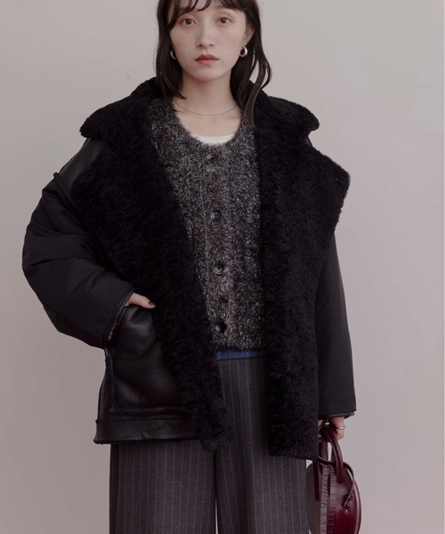 #新品未使用#リバーシブル・ウォッシャブルエコムートンロングジレ アースミュージックエコロジー☆フェイクムートンボアリバーシブル