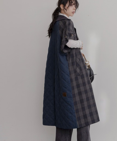 Eimee Law（エイミーロウ）の「ハーフスリーブチェックトレンチコート（トレンチコート・レディース・ブラウン/ネイビー/ブラック・FREE）」の3枚目の写真