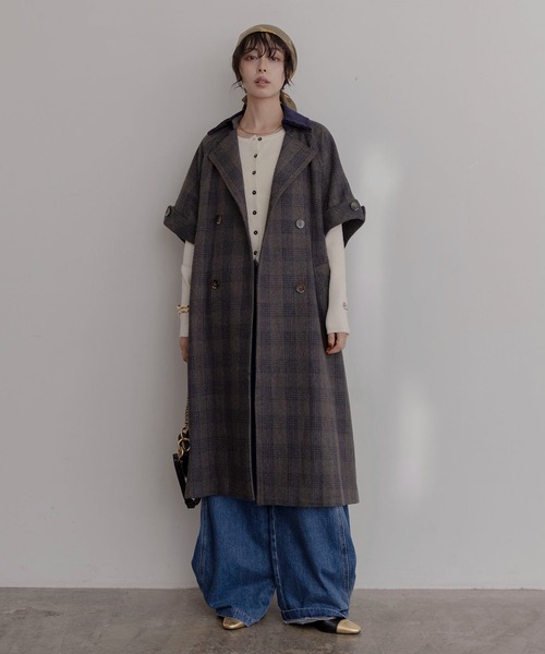 Eimee Law（エイミーロウ）の「ハーフスリーブチェックトレンチコート（トレンチコート・レディース・ブラウン/ネイビー/ブラック・FREE）」の6枚目の写真