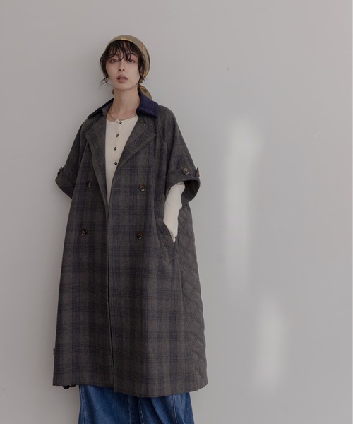 Eimee Law（エイミーロウ）の「ハーフスリーブチェックトレンチコート（トレンチコート・レディース・ブラウン/ネイビー/ブラック・FREE）」の7枚目の写真