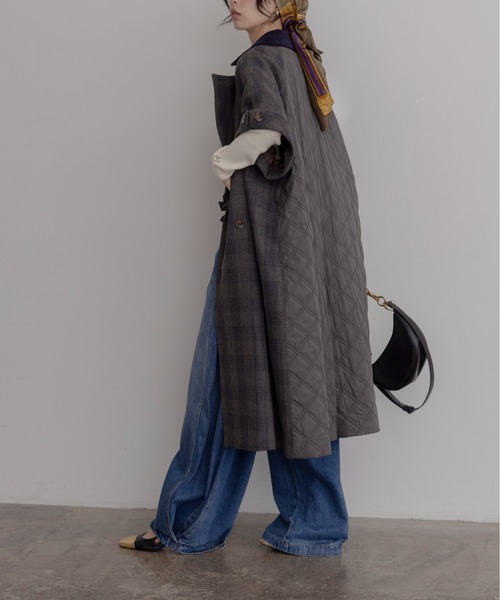 Eimee Law（エイミーロウ）の「ハーフスリーブチェックトレンチコート（トレンチコート・レディース・ブラウン/ネイビー/ブラック・FREE）」の8枚目の写真