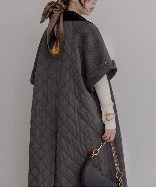 Eimee Law（エイミーロウ）の「ハーフスリーブチェックトレンチコート（トレンチコート・レディース・ブラウン/ネイビー/ブラック・FREE）」の9枚目の写真