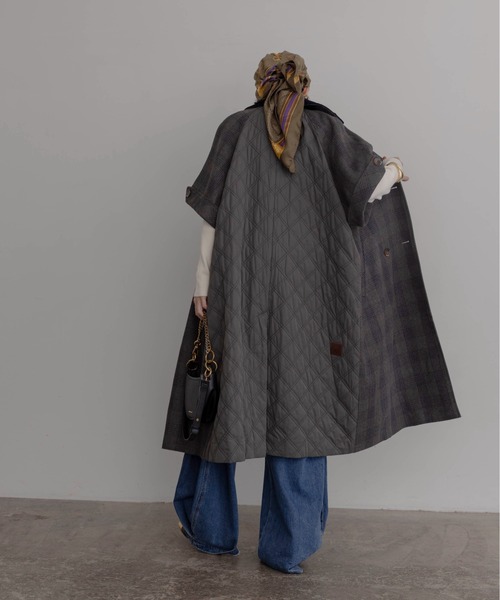 Eimee Law（エイミーロウ）の「ハーフスリーブチェックトレンチコート（トレンチコート・レディース・ブラウン/ネイビー/ブラック・FREE）」の10枚目の写真