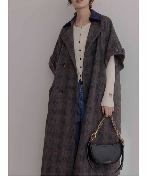 Eimee Law（エイミーロウ）の「ハーフスリーブチェックトレンチコート（トレンチコート・レディース・ブラウン/ネイビー/ブラック・FREE）」の13枚目の写真