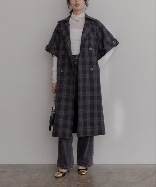 Eimee Law（エイミーロウ）の「ハーフスリーブチェックトレンチコート（トレンチコート・レディース・ブラウン/ネイビー/ブラック・FREE）」の15枚目の写真