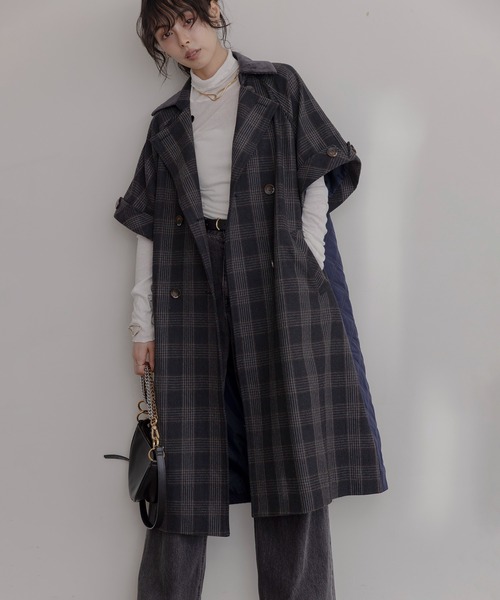 Eimee Law（エイミーロウ）の「ハーフスリーブチェックトレンチコート（トレンチコート・レディース・ブラウン/ネイビー/ブラック・FREE）」の16枚目の写真