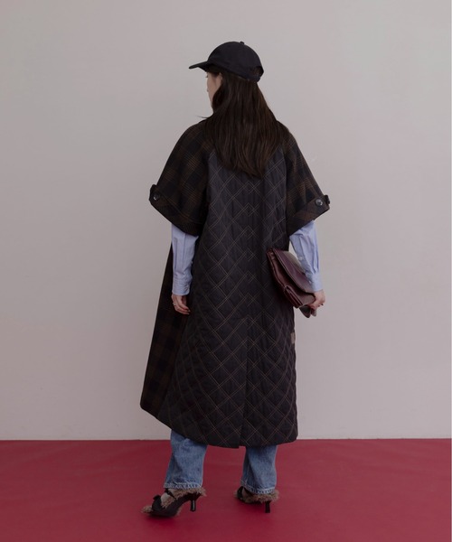 新品　今季　エイミーロウ　ハーフスリーブチェックトレンチコート　ブラック Eimee Law（エイミーロウ） トレンチコート コート ハーフスリーブ