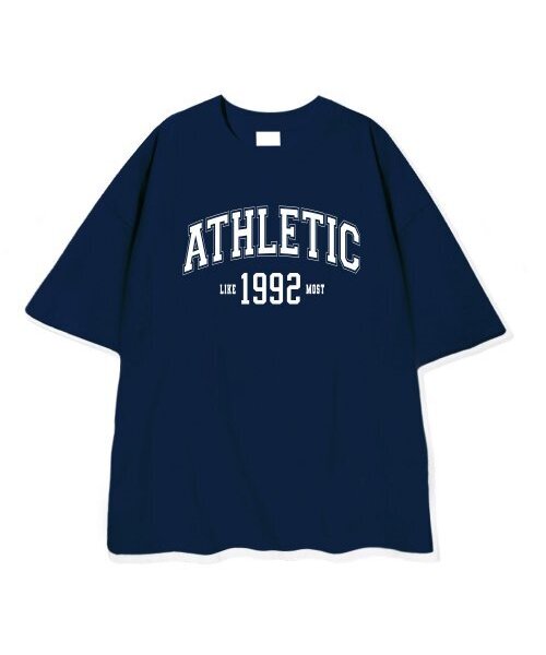 LIKE THE MOST(ライクザモースト)の「アスレチック1992オーバーサイズ半袖Tシャツネイビー(Tシャツ/カットソー・レディース・ネイビー・LARGE/MEDIUM/X-LARGE)」の1枚目の写真