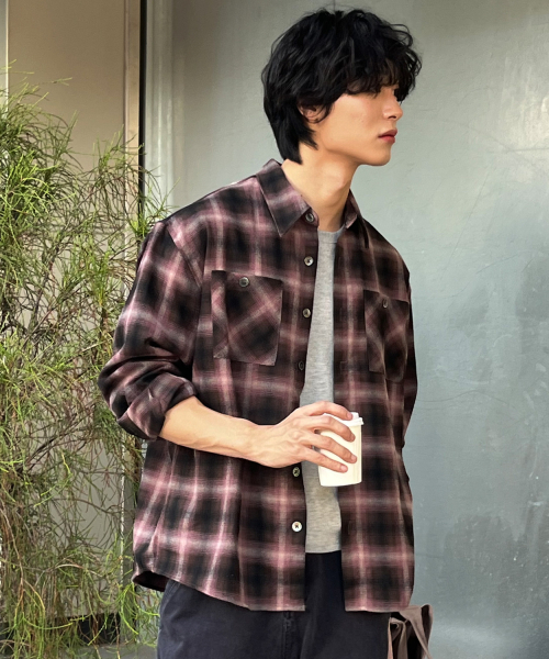 LEIRE（ルアール）の「ツーポケットオンブレチェックシャツ[ピンク]（シャツ/ブラウス・メンズ・その他・X-LARGE/MEDIUM/LARGE）」の2枚目の写真