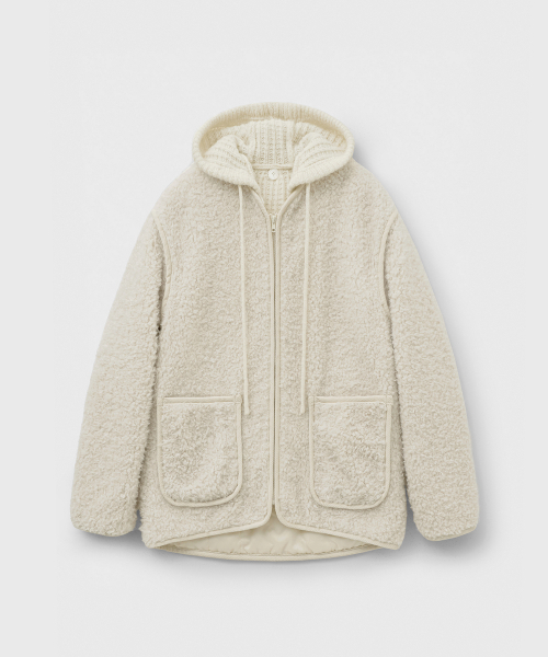MONGDOL（モンドル）の「ニットフードキルティングファージャケットライトベージュMDJK048LBEIGE（ムートンコート・レディース・その他・F）」の6枚目の写真