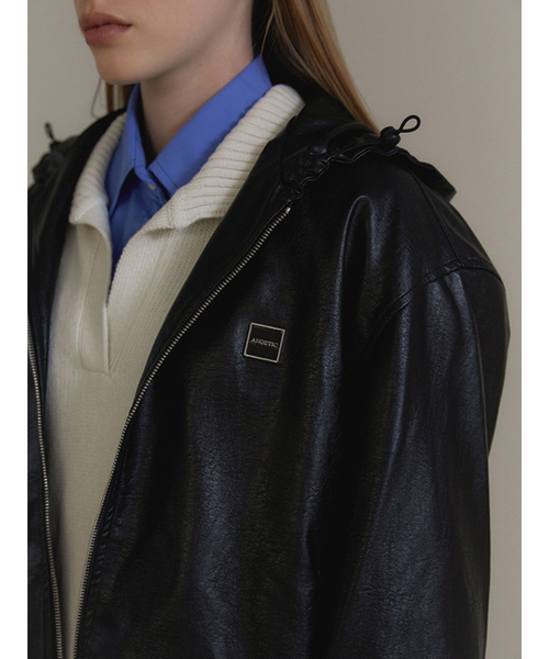 ANC HOODIE LEATHER JACKET_BLACK（ライダースジャケット）｜ANOETIC