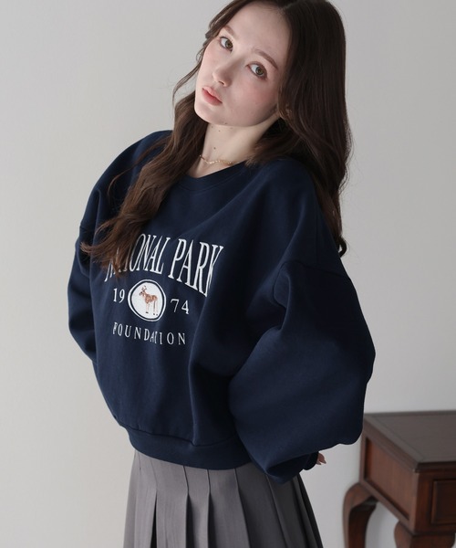 BLUEEAST(ブルーイースト)の「裏起毛ディア刺繍スウェット(スウェット・レディース・グレー/アイボリー/ネイビー・MEDIUM)」の13枚目の写真