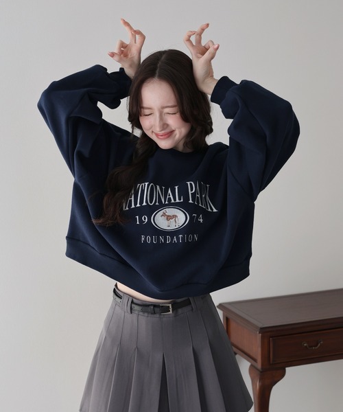 BLUEEAST(ブルーイースト)の「裏起毛ディア刺繍スウェット(スウェット・レディース・グレー/アイボリー/ネイビー・MEDIUM)」の14枚目の写真