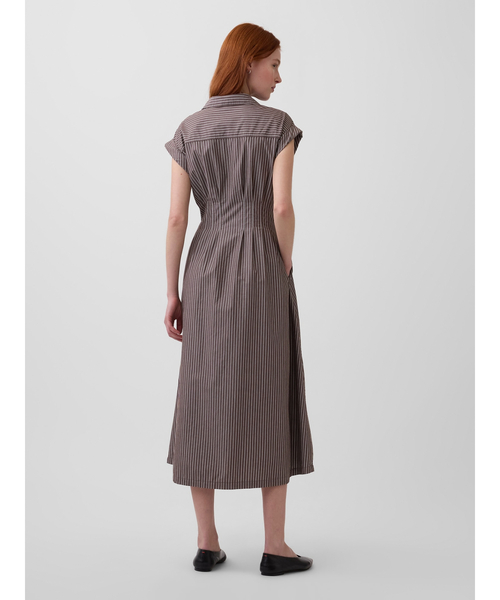 ポプリン シンチ ミディ シャツワンピース（ワンピース）｜GAP