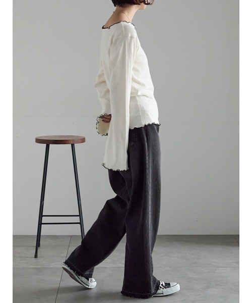 Samansa Mos2(サマンサ モスモス)の「【ZOZO限定】メロウトップス(Tシャツ/カットソー・レディース・ピンク/ブルー/ブラック/キナリ/ベージュ・F)」の12枚目の写真