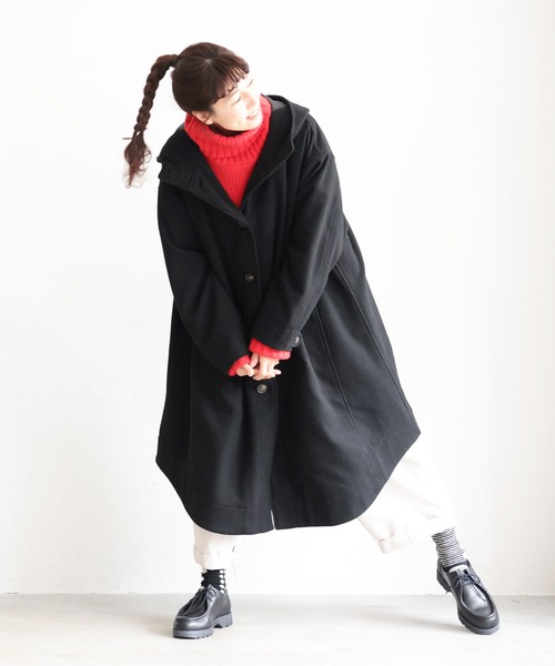 soulberry(ソウルベリー)の「私のフードなコート(ノーカラーコート・レディース・ブラック・5L/M/L/LL/3L/4L)」の2枚目の写真