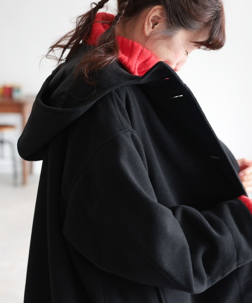 soulberry(ソウルベリー)の「私のフードなコート(ノーカラーコート・レディース・ブラック・5L/M/L/LL/3L/4L)」の3枚目の写真
