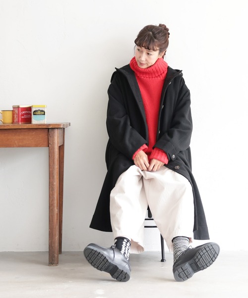 soulberry(ソウルベリー)の「私のフードなコート(ノーカラーコート・レディース・ブラック・5L/M/L/LL/3L/4L)」の4枚目の写真
