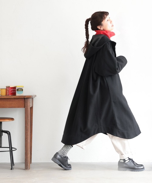 soulberry(ソウルベリー)の「私のフードなコート(ノーカラーコート・レディース・ブラック・5L/M/L/LL/3L/4L)」の7枚目の写真