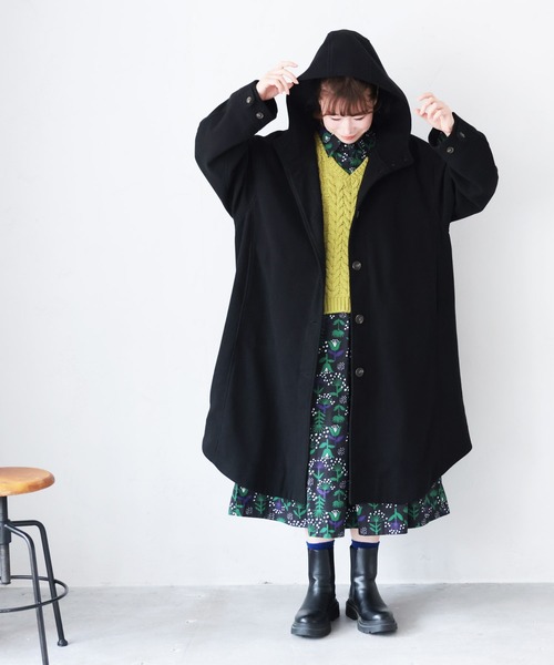 soulberry(ソウルベリー)の「私のフードなコート(ノーカラーコート・レディース・ブラック・5L/M/L/LL/3L/4L)」の10枚目の写真