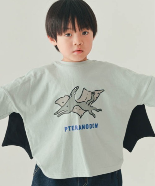 A BAG OF CHIPS（アバッグオブチップス）の「nicohrat/ニコフラート プテラノドンロングＴシャツ（Tシャツ/カットソー・キッズ・アイボリー/サックスブルー/グレー・90cm/100cm/110cm/120cm/130cm）」の3枚目の写真