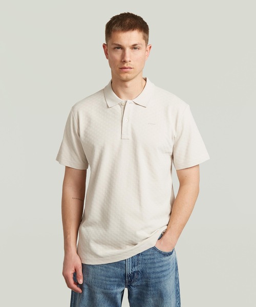 G-STAR(ジースター)の「Core Regular Jacquard Polo/クラシックスタイルレギュラージャガードポロシャツ(ポロシャツ・メンズ・ホワイト系その他/ダークブルー・X-SMALL/X-LARGE/SMALL/LARGE/MEDIUM)」の1枚目の写真