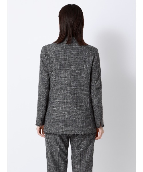 SUIT SQUARE(スーツスクエア)の「ジャケット Vカラー ウォッシャブル ストレッチ スラブシャンブレー 織柄 anysy(ノーカラージャケット・レディース・ブラック・40(11号)/38(9号)/36(7号))」の4枚目の写真