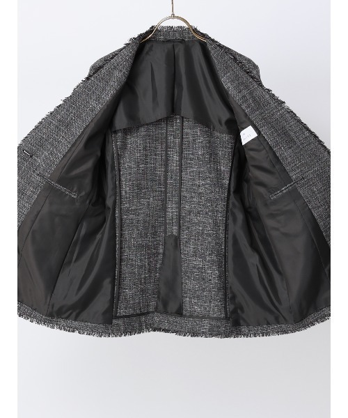 SUIT SQUARE(スーツスクエア)の「ジャケット Vカラー ウォッシャブル ストレッチ スラブシャンブレー 織柄 anysy(ノーカラージャケット・レディース・ブラック・40(11号)/38(9号)/36(7号))」の5枚目の写真