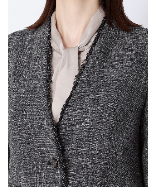 SUIT SQUARE(スーツスクエア)の「ジャケット Vカラー ウォッシャブル ストレッチ スラブシャンブレー 織柄 anysy(ノーカラージャケット・レディース・ブラック・40(11号)/38(9号)/36(7号))」の6枚目の写真