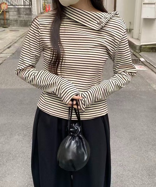 mebole(メボレ)の「ボタンハイネックボーダートップス(Tシャツ/カットソー・レディース・アイボリー・FREE)」の6枚目の写真