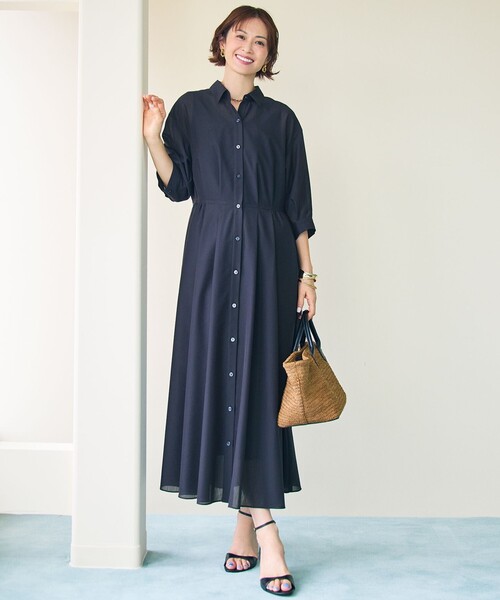 自由区(ジユウク)の「シアーボイルシャツ ワンピース(シャツワンピース・レディース・ブラック系/ブラウン系・40/38/36)」の2枚目の写真