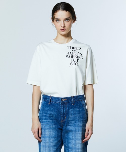 DOUBLE STANDARD CLOTHING(ダブルスタンダードクロージング)の「フラワープリント 天竺Tシャツ(Tシャツ/カットソー・レディース・ブラック/オフホワイト・FREE)」の3枚目の写真