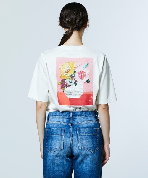 DOUBLE STANDARD CLOTHING(ダブルスタンダードクロージング)の「フラワープリント 天竺Tシャツ(Tシャツ/カットソー・レディース・ブラック/オフホワイト・FREE)」の6枚目の写真