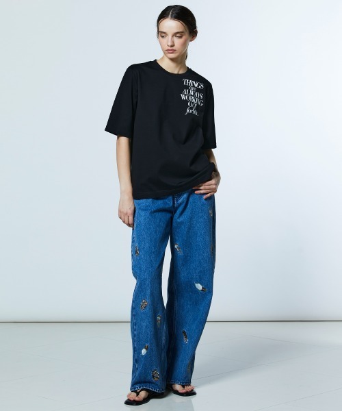 DOUBLE STANDARD CLOTHING(ダブルスタンダードクロージング)の「フラワープリント 天竺Tシャツ(Tシャツ/カットソー・レディース・ブラック/オフホワイト・FREE)」の16枚目の写真