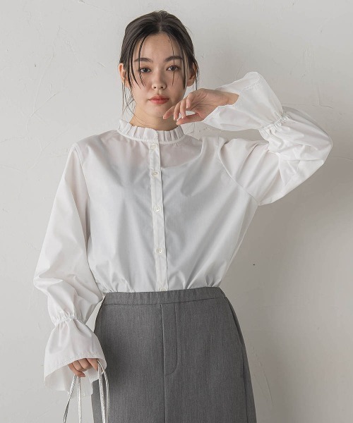 Droite lautreamont（ドロワットロートレアモン）の「襟フリルブラウス≪洗濯機で洗える≫（シャツ/ブラウス・レディース・オフホワイト/ブルー/アイボリー・M）」の14枚目の写真