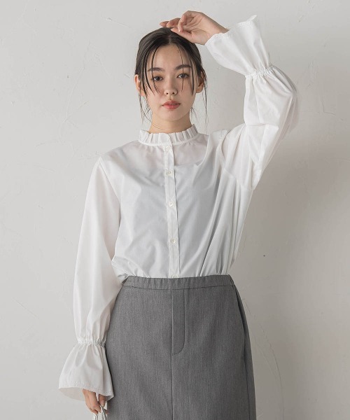 Droite lautreamont（ドロワットロートレアモン）の「襟フリルブラウス≪洗濯機で洗える≫（シャツ/ブラウス・レディース・オフホワイト/ブルー/アイボリー・M）」の15枚目の写真