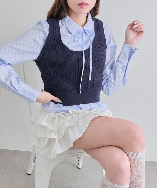 OLIVE des OLIVE（オリーブデオリーブ）の「ベスト+シャツセット（シャツ/ブラウス・レディース・ネイビー/ピンク/トップグレー・FREE）」の13枚目の写真