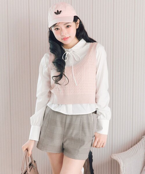 OLIVE des OLIVE（オリーブデオリーブ）の「ベスト+シャツセット（シャツ/ブラウス・レディース・ネイビー/ピンク/トップグレー・FREE）」の16枚目の写真