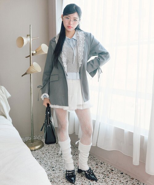 OLIVE des OLIVE（オリーブデオリーブ）の「ベスト+シャツセット（シャツ/ブラウス・レディース・ネイビー/ピンク/トップグレー・FREE）」の4枚目の写真