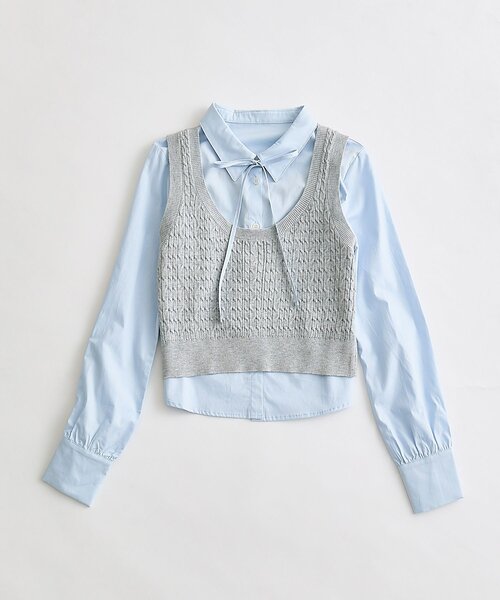 OLIVE des OLIVE（オリーブデオリーブ）の「ベスト+シャツセット（シャツ/ブラウス・レディース・ネイビー/ピンク/トップグレー・FREE）」の5枚目の写真