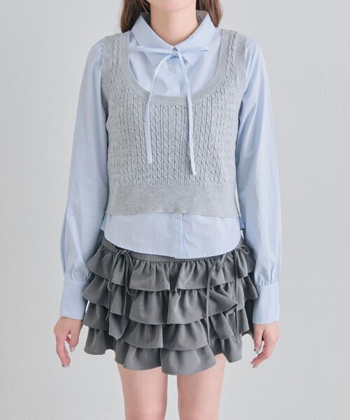 OLIVE des OLIVE（オリーブデオリーブ）の「ベスト+シャツセット（シャツ/ブラウス・レディース・ネイビー/ピンク/トップグレー・FREE）」の6枚目の写真