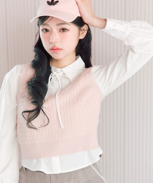 OLIVE des OLIVE（オリーブデオリーブ）の「ベスト+シャツセット（シャツ/ブラウス・レディース・ネイビー/ピンク/トップグレー・FREE）」の3枚目の写真