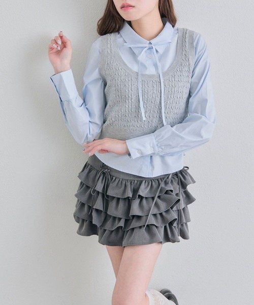 OLIVE des OLIVE（オリーブデオリーブ）の「ベスト+シャツセット（シャツ/ブラウス・レディース・ネイビー/ピンク/トップグレー・FREE）」の2枚目の写真